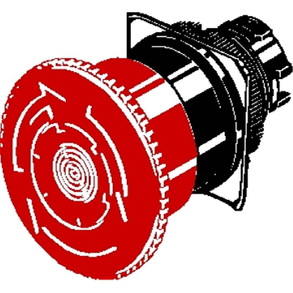 Arrêt urgence Ø22mm Lum 24V, tête Ø40mm, Pousser-Tourner, 2NF-Lire la description