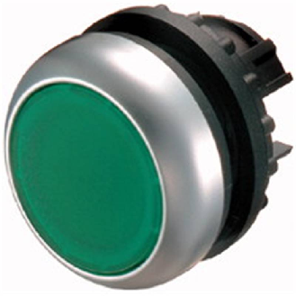 Bouton-poussoir, plat, vert, à rappel-Lire la description