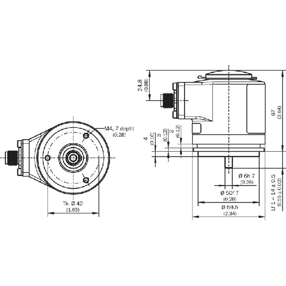 Codeur abs. multitours Axe plein 06mm 19-33V 10485x64 4-20mA M12 5P-Lire la description