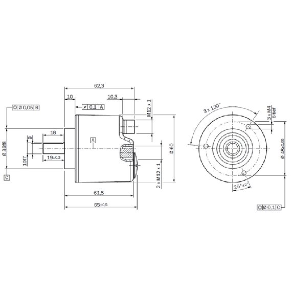 Codeur abs. monotour Ø60mm Axe plein 10mm PROFINET 262.144 (18 bit)-Lire la description