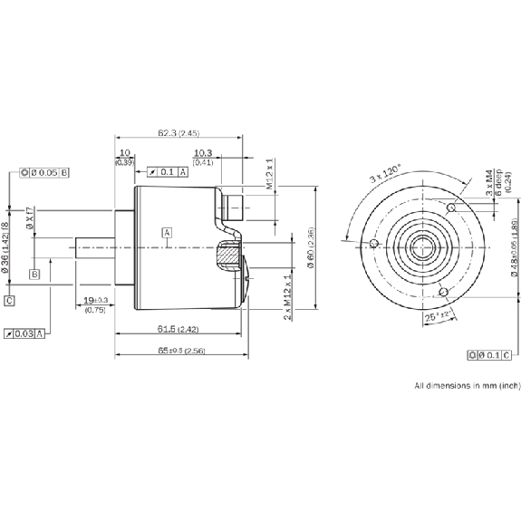 Codeur abs. monotour Ø60mm Axe plein 10mm PROFINET 262.144 (18 bit)-Lire la description