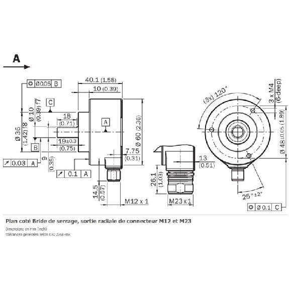 Codeur abs. monotour Ø60mm Axe plein 10mm SSI 8.192 (13 bit) M23 12P Codeur abs. monotour Ø60mm Axe plein 10mm SSI 8.192 (13 bit) M23 12P-Lire la description