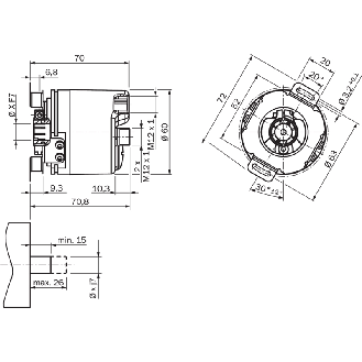 Codeur abs. multitours Ø60mm Axe creux 8mm PROFIBUS 16.384 x 131.072-Lire la description