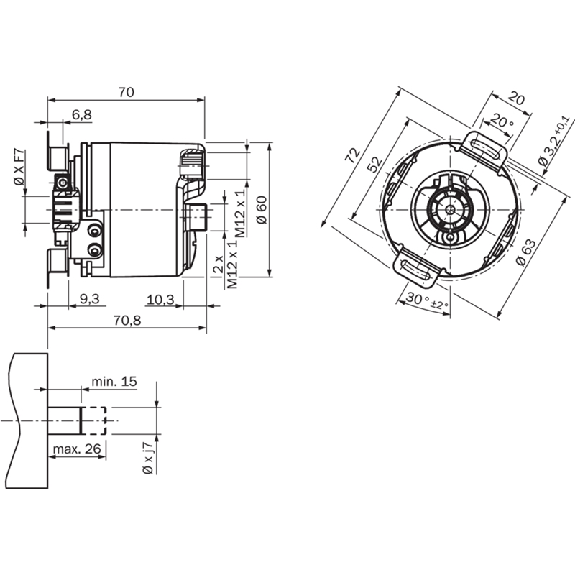Codeur abs. multitours Ø60mm Axe creux 8mm PROFIBUS 16.384 x 131.072-Lire la description