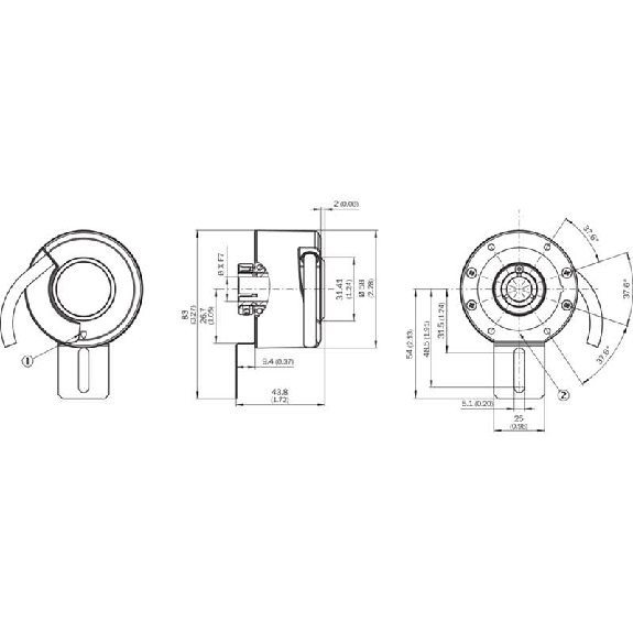 Codeur inc. Ø60mm Axe creux 15mm 1024i/t 10-27V HTL/Push pull C0.5m-Lire la description