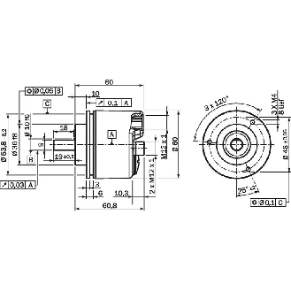 Codeur abs. multitours Ø60mm Axe plein 10mm PROFIBUS 16.384 x 131.072-Lire la description