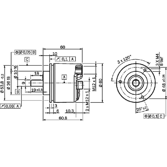 Codeur abs. multitours Ø60mm Axe plein 10mm PROFIBUS 16.384 x 131.072-Lire la description