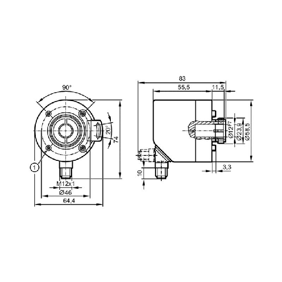 Codeur incrémental, Axe creux 12mm, 10000 impulsions/tour Programmable, 4,75-30Vdc, HTL/TTL, IO-Link, Connecteur M12 5 pôles-Lire la description