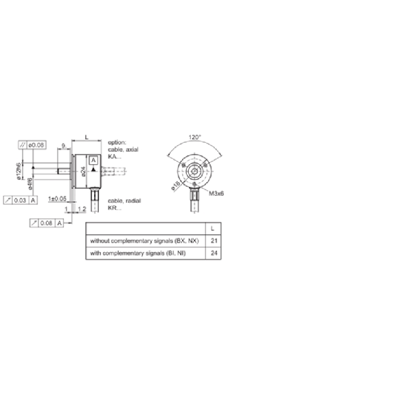 Codeur inc. Ø24mm Axe plein 4mm IP54 500i/t 5Vdc TTL/RS422 Câble 1m-Lire la description
