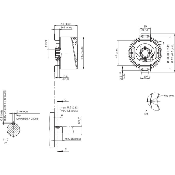 Codeur inc. de sécurité Axe trav. 15mm 1024i/t 5-32Vdc SinCos Codeur inc. de sécurité Axe trav. 15mm 1024i/t 5-32Vdc SinCos-Lire la description