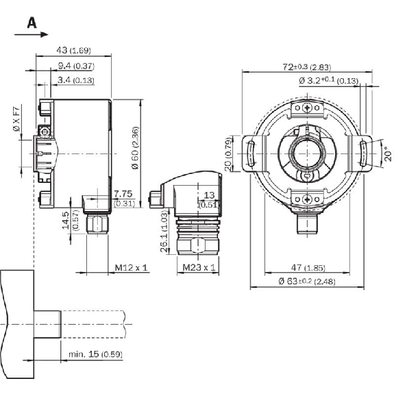 Codeur abs. multitours feedback moteur Axe trav. 12mm-Lire la description