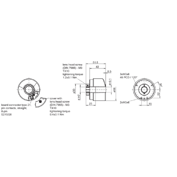 Codeur inc. Ø58mm Axe trav. 14mm 00512i/t 8-30Vdc HTL/Totem pôle IP65-Lire la description