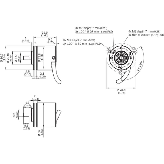 Codeur inc. Ø36mm Axe plein 6mm 1000i/t 7-30Vdc HTL/PushPull C0.5m Codeur inc. Ø36mm Axe plein 6mm 1000i/t 7-30Vdc HTL/PushPull C0.5m-Lire la description