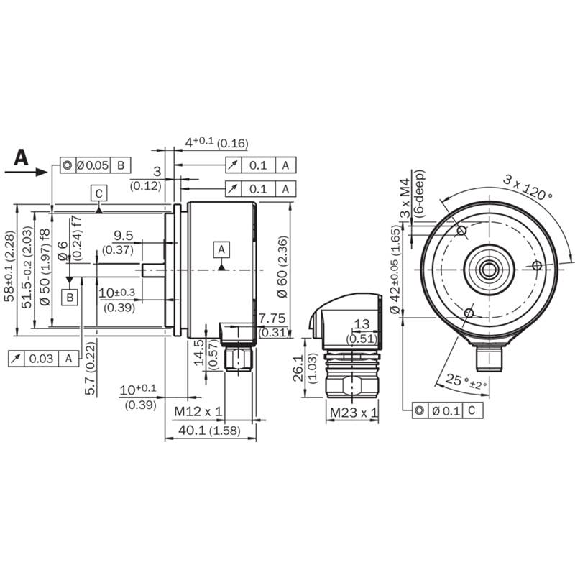 Codeur inc. Ø60mm Axe plein 6mm 10000i/t 4,5-5,5V TTL/RS422 M23 12P Codeur inc. Ø60mm Axe plein 6mm 10000i/t 4,5-5,5V TTL/RS422 M23 12P-Lire la description