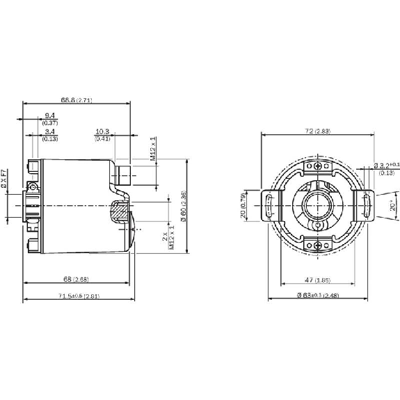 Codeur abs. multitours Ø60mm Axe creux 15mm PROFINET 262144x4096-Lire la description