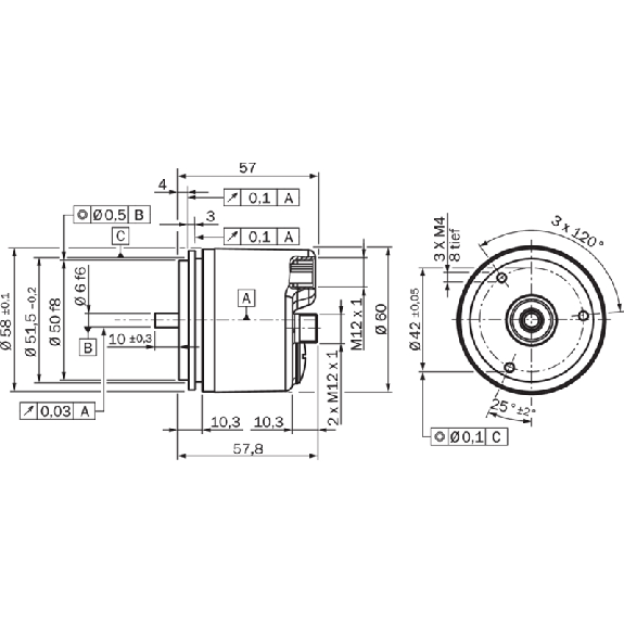 Codeur abs. multitours Ø60mm Axe plein 06mm PROFIBUS 16.384 x 131.072-Lire la description