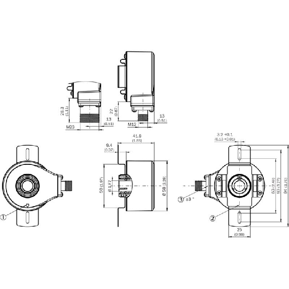 Codeur inc. Ø60mm Axe trav. 12mm 5000i/t 5V TTL/RS422 M23 12P-Lire la description