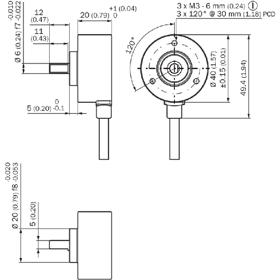 Codeur inc. Ø40mm Axe plein 6mm 50i/t 10-27V HTL/Push pull c2m-Lire la description