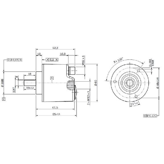 Codeur abs. multitours Ø60mm Axe plein 10mm PROFINET 262144x4096-Lire la description