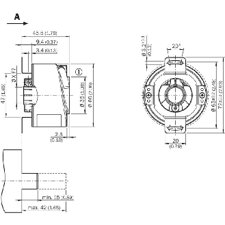 Codeur inc. Ø60mm Axe creux 12mm 360i/t 4,5-5,5Vdc TTL/RS422 C1,5m-Lire la description