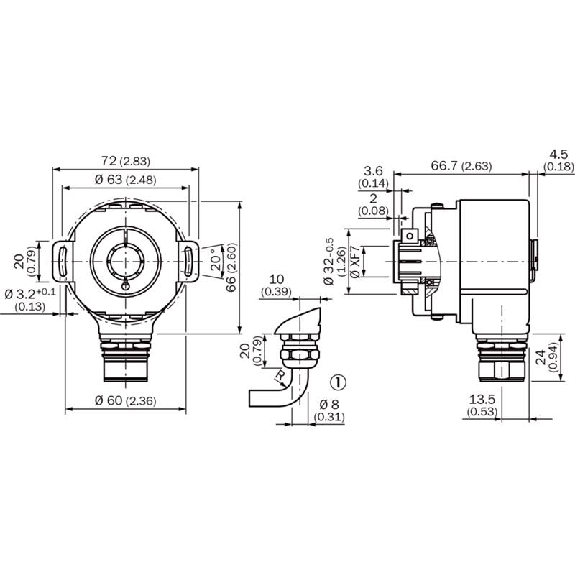 Codeur abs. monotour Ø60mm Axe creux 15mm Parallèle 0360i/t M23 21P-Lire la description