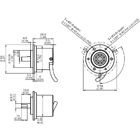 Codeur inc. Ø50mm Axe plein 8mm 00100i/t 7-30V HTL/PushPull M12 8P+C Codeur inc. Ø50mm Axe plein 8mm 00100i/t 7-30V HTL/PushPull M12 8P+C-Lire la description