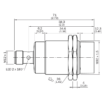 DPI de séc. M30 OSSD (x2) P15mm non noyé 71(34.6)mm Laiton / M12 4P-Lire la description