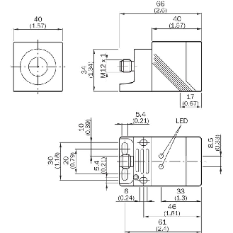 DPI de séc. Rect. OSSD (x2) P1-4mm non noyé 40x40x66mm Plast / M12 4P-Lire la description