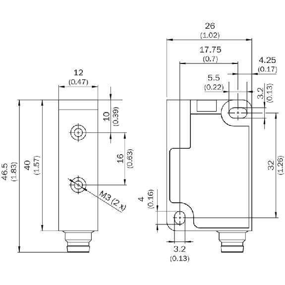 DPI de séc. Rect. OSSD (x2) P4mm noyé Plast. / M08 4P DPI de séc. Rect. OSSD (x2) P4mm noyé Plast. / M08 4P-Lire la description