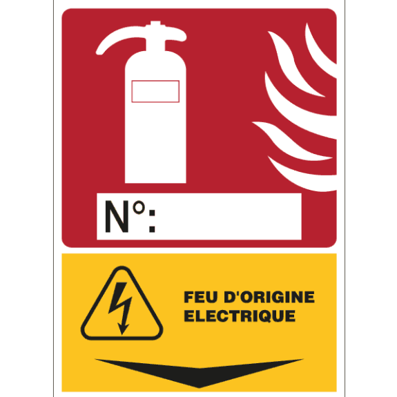 Panneau signalétique pour extincteur  Feu dOrigine Électrique-Lire la description