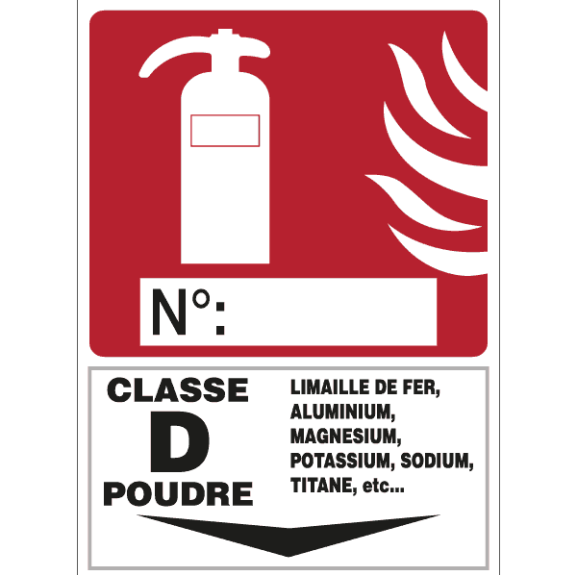 Panneau signalétique pour extincteur Classe D Panneau signalétique pour extincteur Classe D-Lire la description