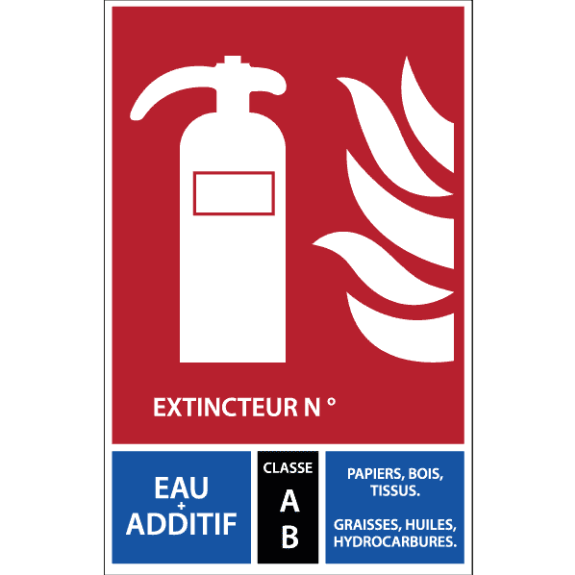 Panneau signalétique pour extincteur Eau + Additif  Classe AB-Lire la description