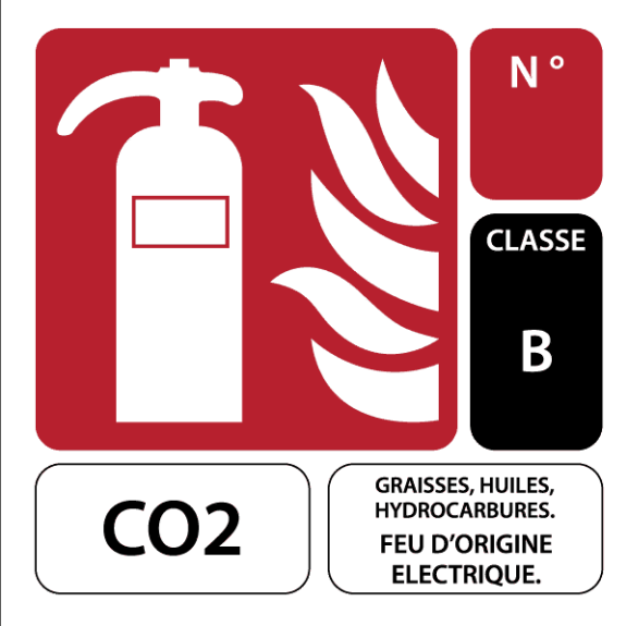 Panneau signalétique pour extincteur CO2  Classe B-Lire la description