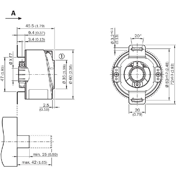 Codeur inc. Ø60mm Axe creux 15mm 2048i/t 4,5-5,5V TTL/RS422 câble 1m-Lire la description