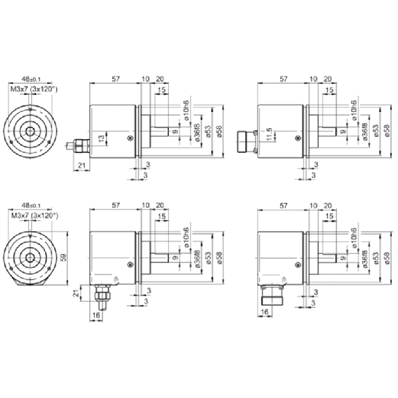 Codeur abs. RS485 multitours Ø58mm Axe 10mm 10-30Vdc IP65-Lire la description