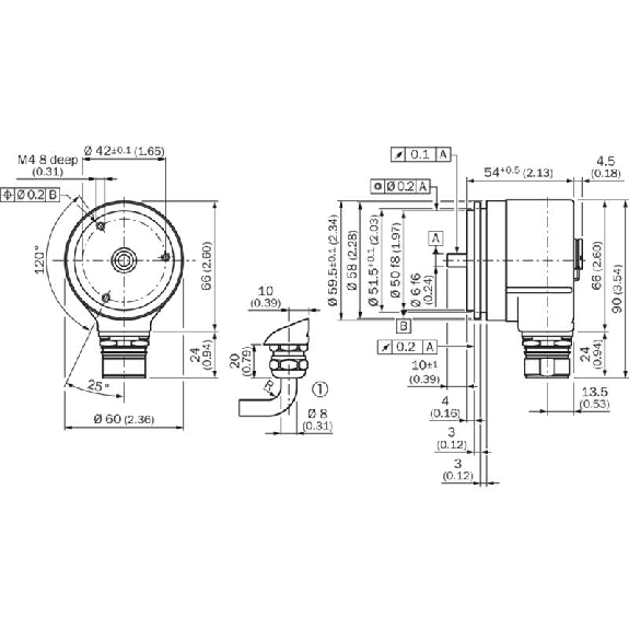 Codeur abs. monotour Ø60mm Axe plein 06mm Parralèle 256 (8 bit) C3m-Lire la description