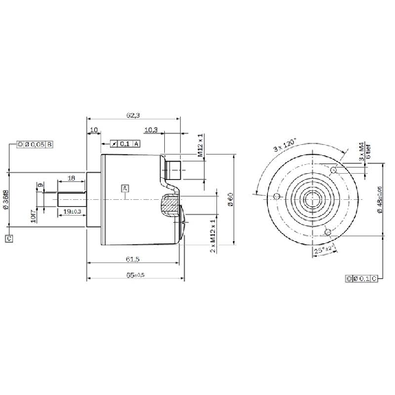 Codeur abs. multitours Ø60mm Axe plein 10mm EtherCAT 262144x4096-Lire la description