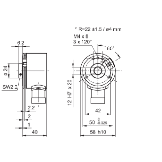 Codeur inc. magnétique, Ø58mm Axe 12mm 1800i/t-Lire la description