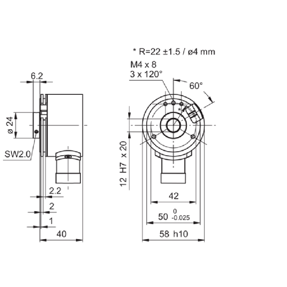 Codeur inc. magnétique, Ø58mm Axe 12mm 1800i/t-Lire la description