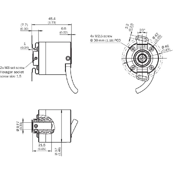 Codeur inc. Ø36mm Axe creux 8mm 2048i/t 7-30V TTL/RS422 M12 8P+C-Lire la description