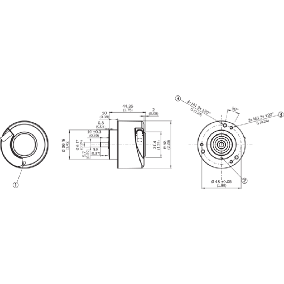 Codeur inc. Ø60mm Axe plein 6mm 0100i/t 10-27V HTL/Push pull c0.5m-Lire la description