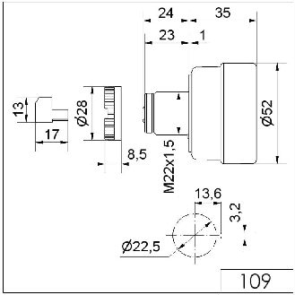 Ronfleur électronique EM pulsé 80dB 24VAC/DC IP65 Ø52mm NOIR-Lire la description