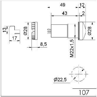 Ronfleur électronique EM continu 80dB 12-24VDC IP65 Ø28mm NOIR-Lire la description