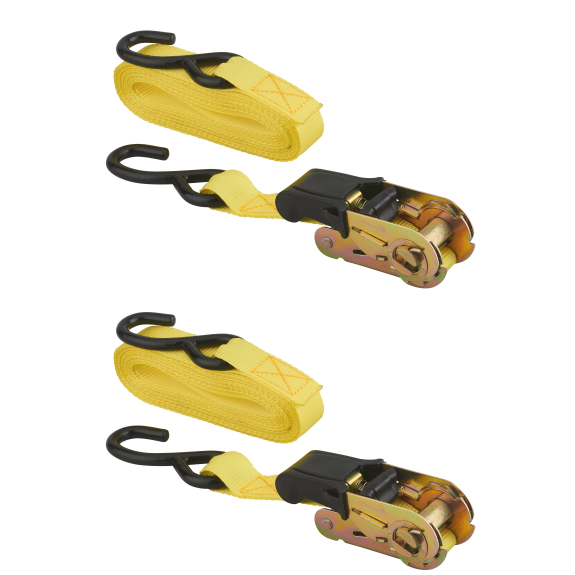 Set de 2 sangles à cliquet 25mm x 5,00m crochet s - jaune-Lire la description