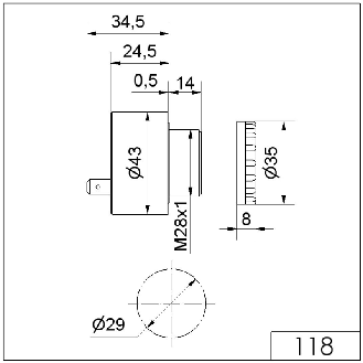 Ronfleur électronique EM continu 90dB 230VAC IP30 Ø43mm GRIS-Lire la description