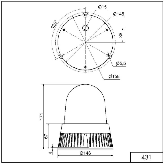Sirène DEL BM 32 sons 108dB 115-230VAC ROUGE IP65 Ø146mm NOIR-Lire la description