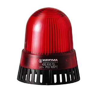 Sirène polyphonique DEL BM 8 sons 105dB 24VACDC ROUGE IP65 Ø89mm NOIR-Lire la description