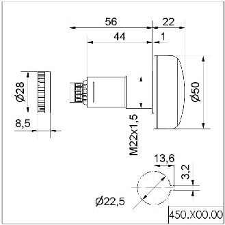 Ronfleur DEL EM continu 80dB 24VDC ROUGE IP65 Ø50mm-Lire la description