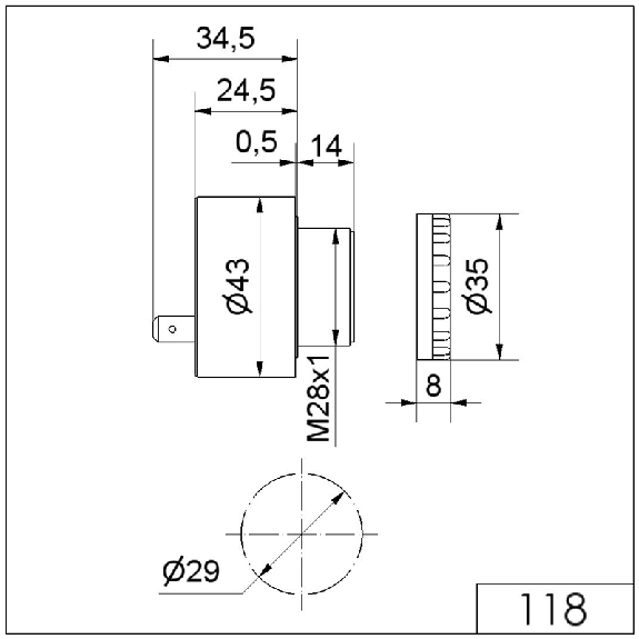 Ronfleur électronique EM continu/pulsé 90dB 115VAC/DC IP30 Ø43mm GRIS-Lire la description
