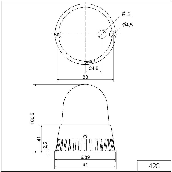 Ronfleur DEL BM continu 92dB 12VDC ROUGE IP65 Ø89mm NOIR-Lire la description